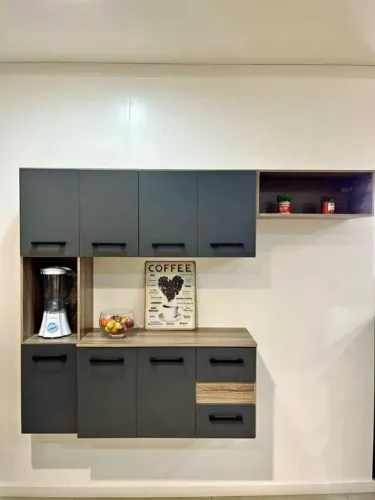 COZINHA JULIETE DE PAREDE COM 7 PORTAS COR CARVALHO GRAFITE A PRONTA ENTREGA
