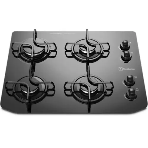 Cooktop a Gás Electrolux de 4 bocas, preto, com mesa de vidro temperado, novo sem caixa.