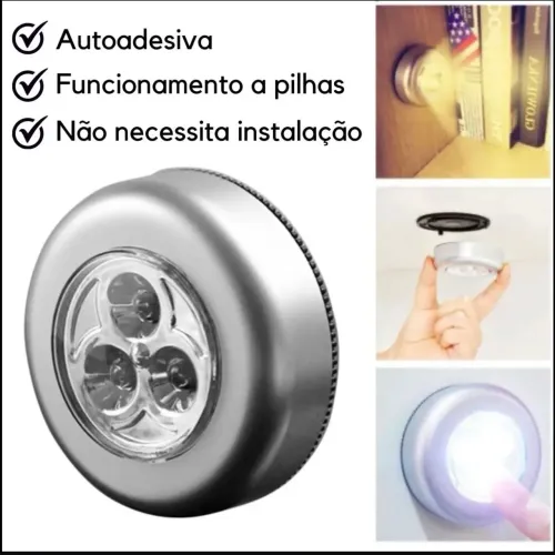 Kit 03 Luz Led De Toque Armário Parede Teto Pilha Iluminação