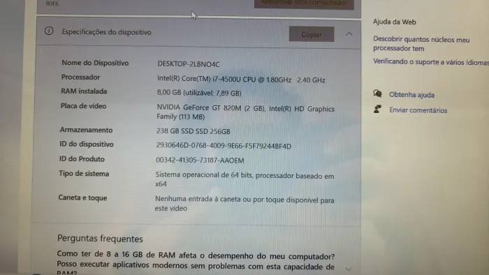 Notebook Lenovo com i7 e placa de vídeo integrada