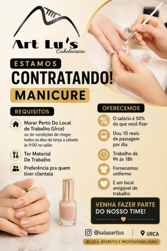 Vaga Para Manicure Salão de Beleza na Urca