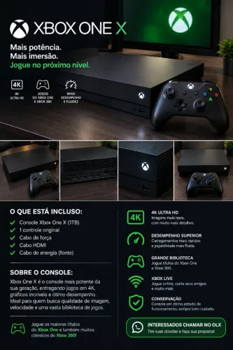 Xbox One X 1TB + Controle + 2 Jogos - Bom Estado