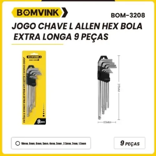 Jogo Chave Allen BOM-3208 9 peças Bomvink longa