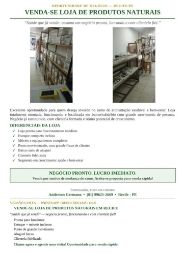 Vendo loja de Produtos Naturais 