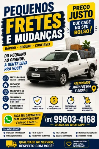 Fretes e Mudanças | Saveiro | Coletas, Entregas e Transporte em João Pessoa