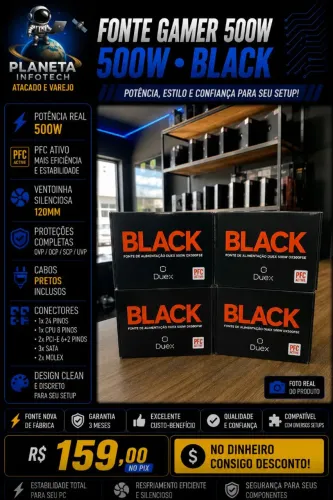 Fonte Gamer Duex 500W com PFC ativo ( Produto novo )