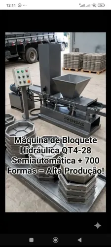 Máquina de Bloquete Hidráulica QT4-28 Semiautomática + 700 Formas - Alta Produção!