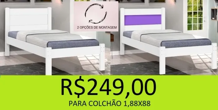 Cama solteiro em madeira