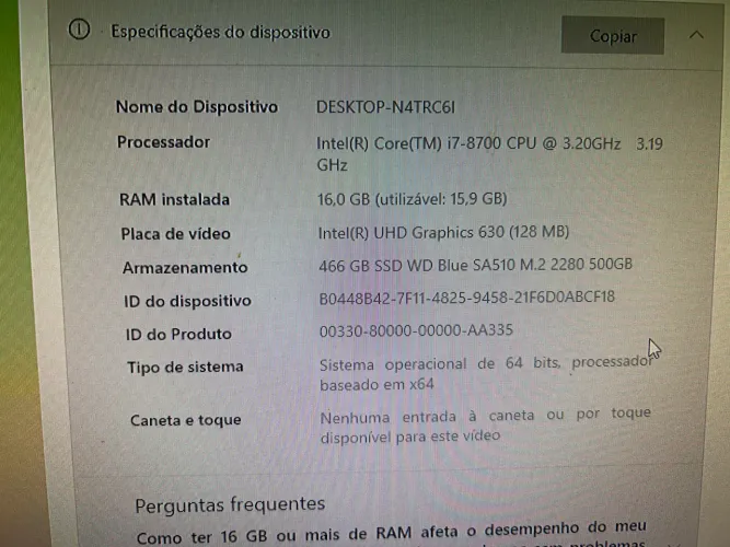 Computador gamer i7 8700, 16gb de ram, 500gb m2