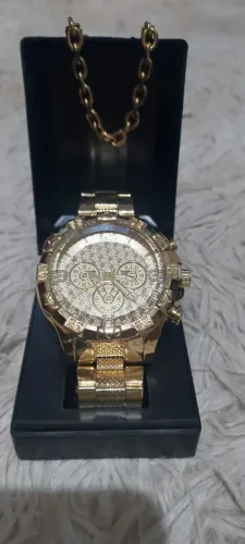 RELÓGIO LUX E PULSEIRA DOURADA 18K BANHADA