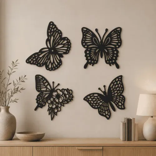 Kit 4 Quadros Mdf Decorativos Borboletas Para Decoração