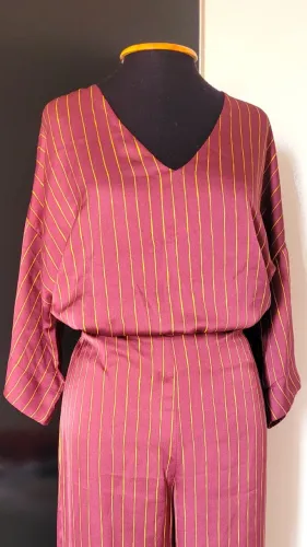 Conjunto Feminino Calça Pantalona e Blusa Soltinha Marsala, Veste 40, Seminovo