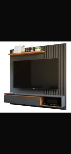 Painel/rack/home de TV até 60 polegadas 100% MDF ripado preto/savana