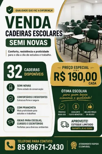 Vendo cadeiras novas,em excelente estado ótimo para quem dá reforço em domicílio