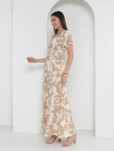 Vestido Longo Estampado de Manga