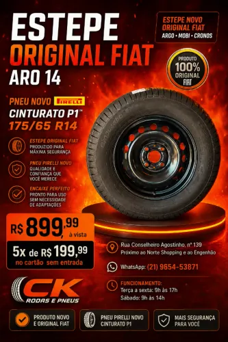 Estepe Aro 14 Original Fiat + Pneu Pirelli 175 x 65 Cinturato_Aceito Cartão*