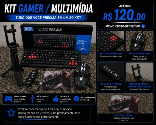 Vendo kit gamer completo, com mouse pad, teclado, mouse suporte etc.. mais informações pv