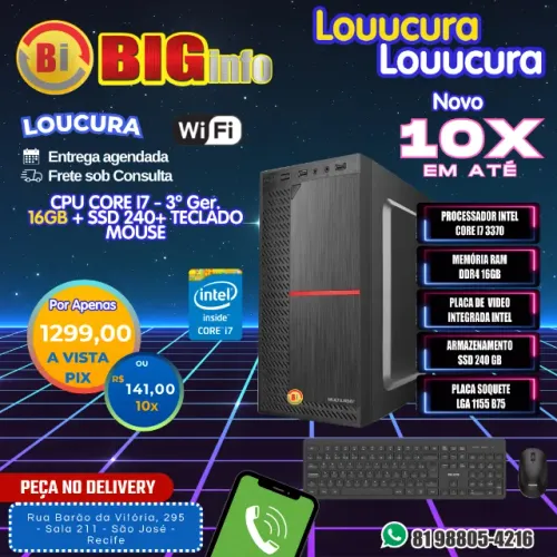 Computador CPU BIG  Intel Core i7, 16GB RAM, SSD 240GB - Garantia - Em ate 10x Fixas 