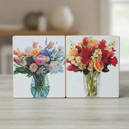 Kit de 6 centros de mesa decorativos florais de madeira pinus com adesivo dupla face 