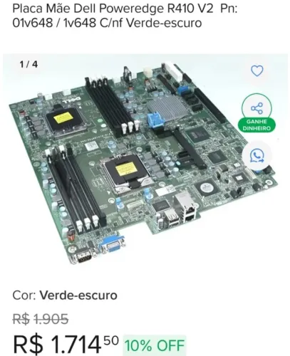Placa mãe Dell Poweredge R410 V2 PN: 01v648 / 1v648 - Verde escuro.