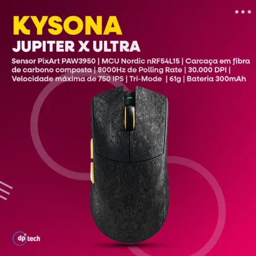 Mouse KYSONA Jupiter X Ultra PAW3950 | Tri-Mode | 30.000DPI | 8000Hz -Entrega Grátis-