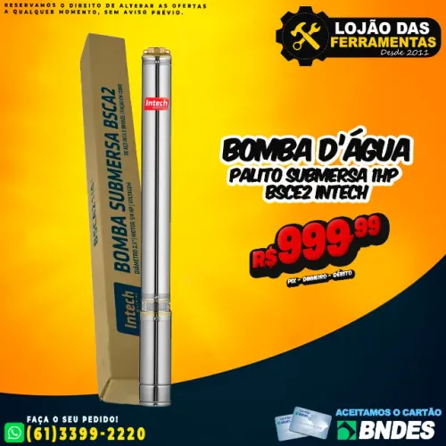 Bomba Dágua Palito Submersa 1Hp Bsce2 Intech