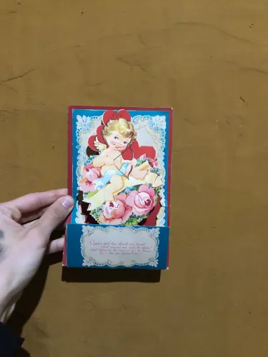 Cartão Antigo Vintage Valentine's Day Cupido 3D Favo de Mel (Anos 40/50)