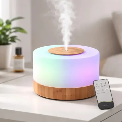 Difusor Aromático Umidificador Portátil 300ml com Luz LED 7 Cores e Controle Remoto + 1 Es