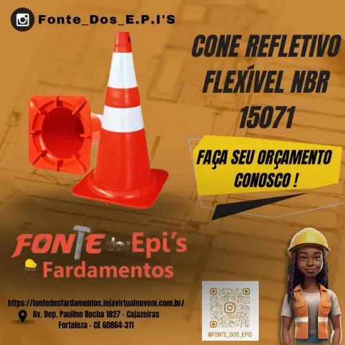 Cone Flexível Refletivo 75 cm Laranja/Branco (NBR 15071) - Fonte dos Epis