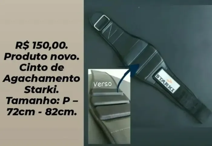 Cinto de Agachamento Starki Tamanho P - Novo | 72 a 82 cm