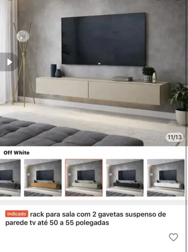 Rack suspenso para TV 50 a 55 polegadas, OFF White