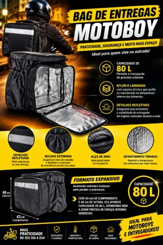 Bag de Entregas Nova Modelo sem caixa de Isopor impermeável e laminada por dentro.