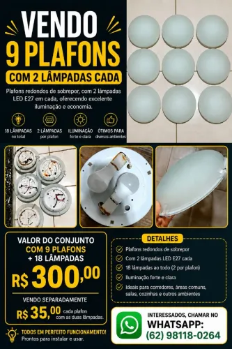VENDO 9 PLAFONS COM LÂMPADAS