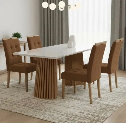Conjunto Sala de Jantar Pavia 1,20 m com 4 Cadeiras Veludo Marrom