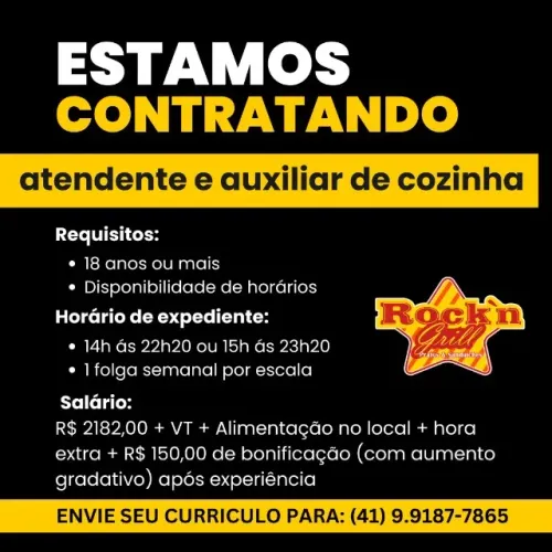 Atendente / Auxiliar de Cozinha