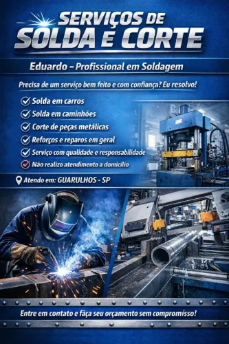 Serviço de solda, cortes de tubos,chapas e prensa hidráulica.