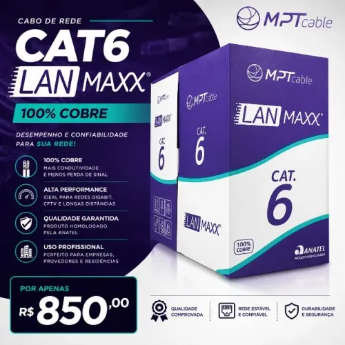 Cabo de rede cat6 MPT caixa 305 metros