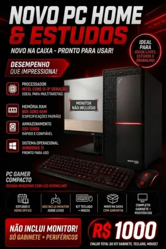 PC Novo Intel i5 8GB RAM SSD 120GB Windows 11 + Teclado e Mouse