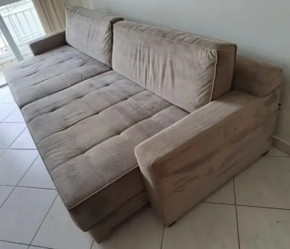 sofá retrátil suede castanho 3m comprimento