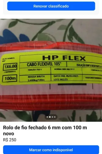 Rolo de fio lacrado 6 mm com 100 m valor r$ 250