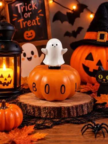 Abóbora decorativa com fantasminha BOO!