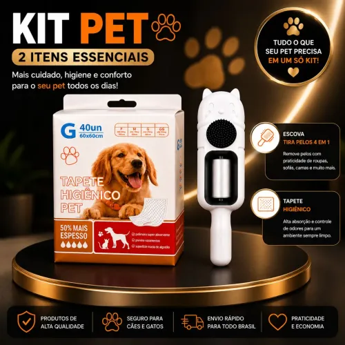 Kit Pet 2 Itens Higiene Escova Tira Pelos Tapete Higiênico para Cachorro e Gato