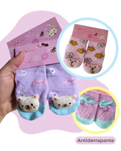 Meia p Bebê 3D com Chocalho de Bichinho Menina