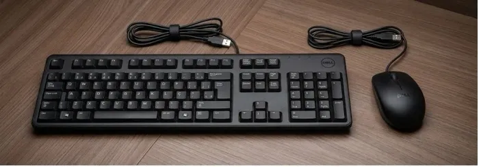 Kit Escritório Dell + Microsoft: Teclado Profissional e 2 Mouses com Fio USB