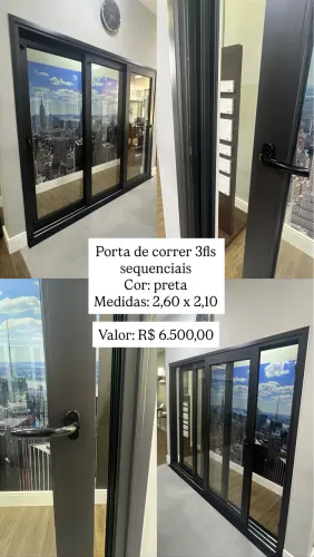 Esquadria de PVC - porta de correr 3fls PRETA