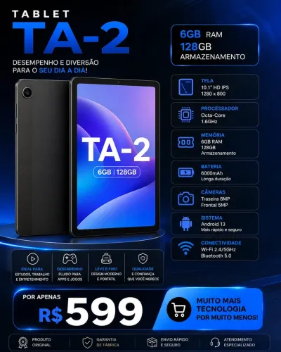 Tablet TA-2 6GB 128GB Preto Novo Lacrado
