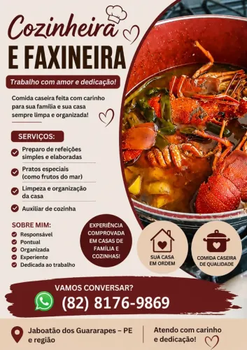 Cozinheira e Faxineira - Trabalho Caprichado!