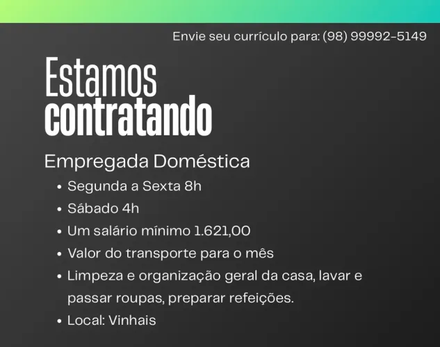 VAGA PARA EMPREGADA DOMÉSTICA
