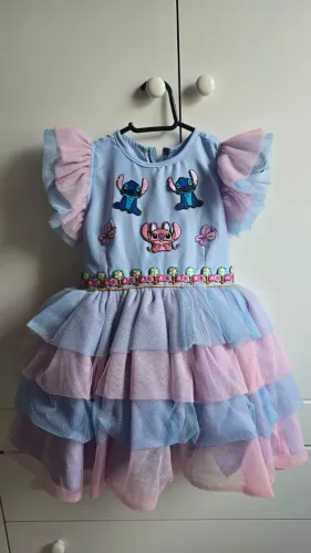 Vestido Infantil Exclusivo Personalizado Stitch e Angel - 4 a 5 anos