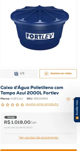 Caixa Água FortLev 2.000 lts